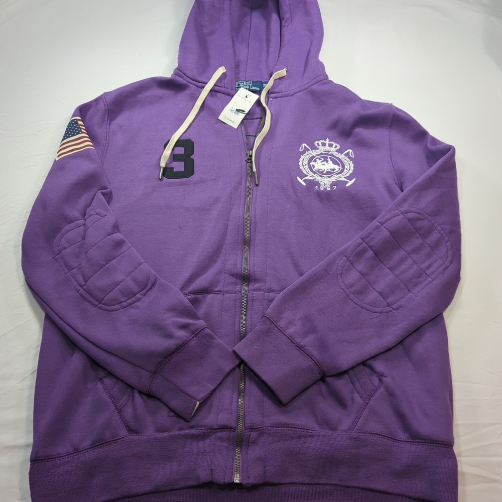 VTG Polo Ralph Lauren Hoodie Patches #3 USA Medium - Large NWT SEE MEASUREMENT